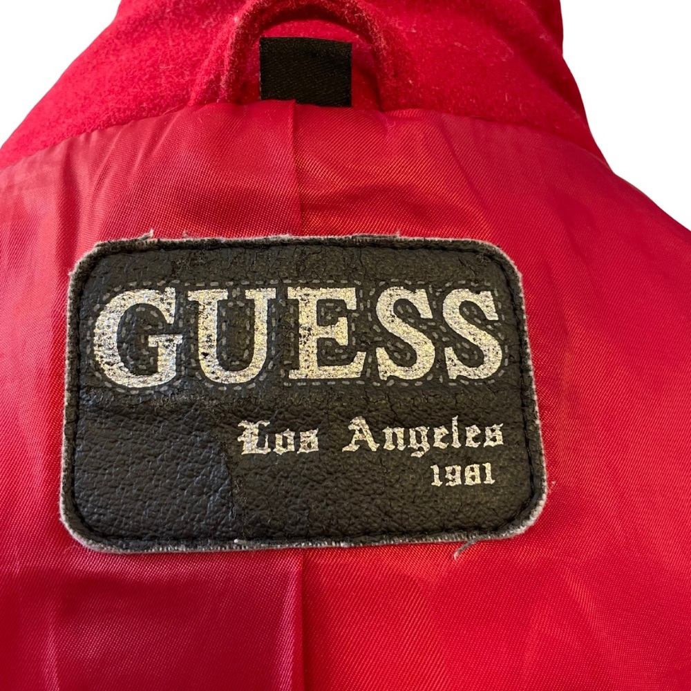GUESS RED L Wool Blend Duffle Coat Detachable Hood Toggle Jacket Patton Loops - Picture 11 of 16